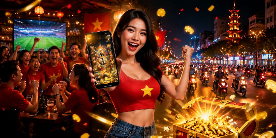Người dùng tại Hà Nội sử dụng điện thoại chơi casino trực tuyến trong không gian neon về đêm